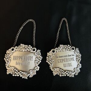 2 Vintage Ganz Happy Hours + Expensive Wine Decanter Bottle Chain Tag Funny Fun